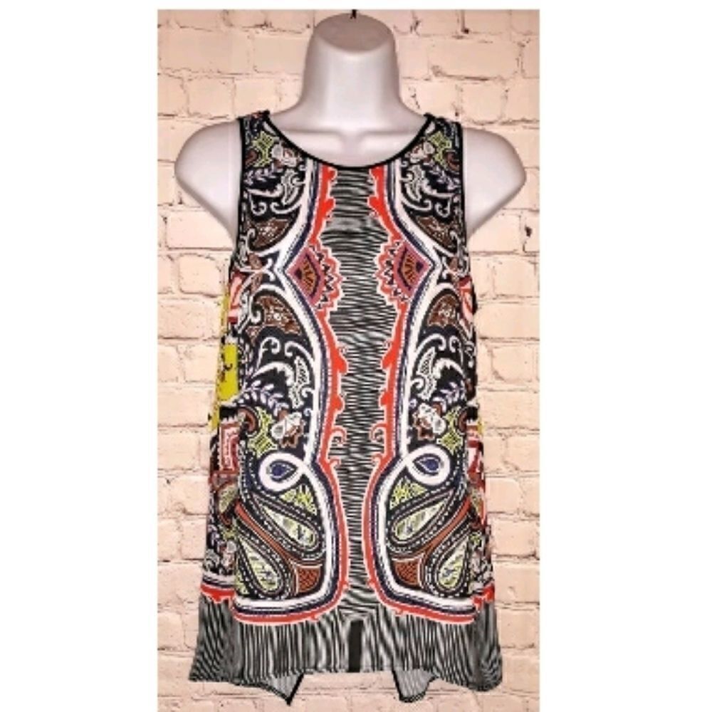New with Tags Clover Canyon Sleeveless Graphic Print Split Back Top XS ret $140